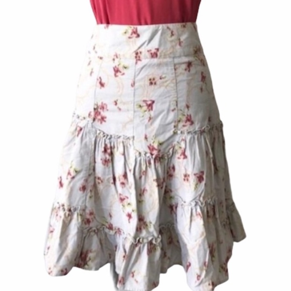 ANTHROPOLOGIE Floral Cream Pink Skirt Fine Corduroy A-Line Cream Size 0